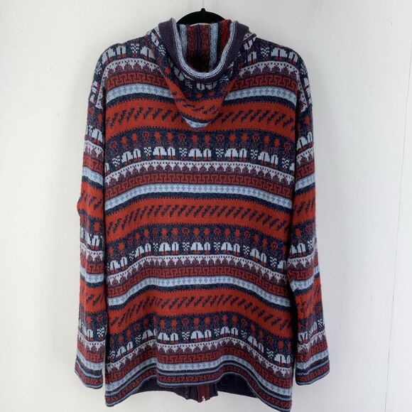 Sanyork Women XL Alpaca Cardigan Hooded Full Zip Long Boho Hand Knit Peru Aztec - Picture 7 of 9